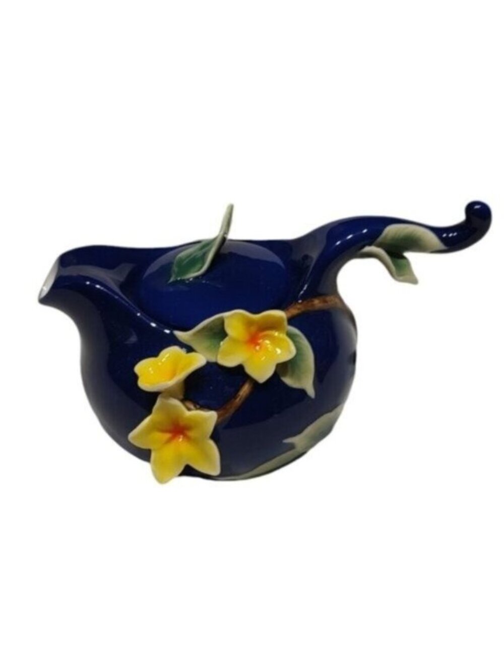 Sorelle Fine Porcelain Cobalt Blue Yellow Jasmine Flower Mini Teapot